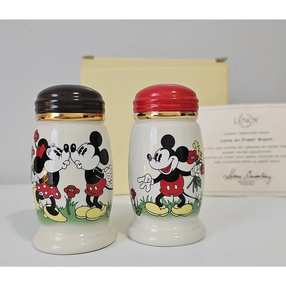 New Box Lenox Mickey Minnie Salt Pepper Shakers Love At First Sight COA Disney